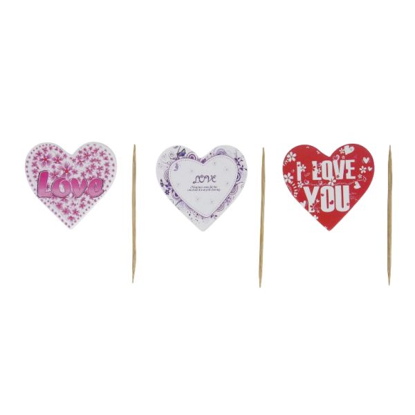MATERIALS FOR CRAFT AND DECORATION - TOPPER FROM CARTON AND FOAM - HEARTS MIX 01 - 4x4cm - RED-PINK-PURPLE - PACKAGE (6x12pcs.)