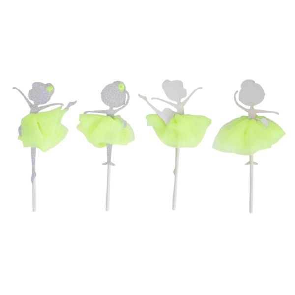 MATERIALS FOR CRAFT AND DECORATION - TOPPER FROM CARTON AND TEXTILE - BALLERINA MIX 01 - 4.5x12cm - SILVER AND GREEN ELECTRICAL - 2pcs.