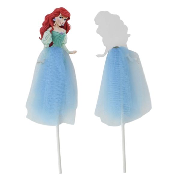 MATERIALS FOR CRAFT AND DECORATION - TOPPER FROM CARTON AND TEXTILE - PRINCESS ARIEL 01 - 6x21cm - BLUE AND MIX - 2pcs.