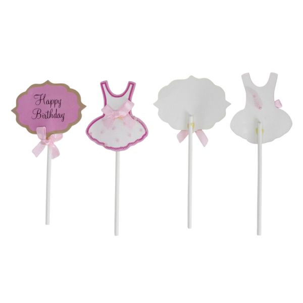 MATERIALS FOR CRAFT AND DECORATION - TOPPER FROM CARTON AND TEXTILE - DRESS 02 - 5.5x14.5cm - WHITE AND PINK - 2pcs.