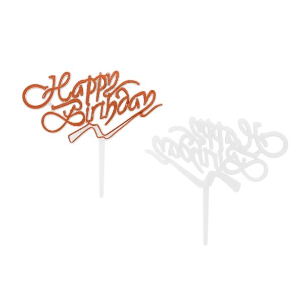 MATERIALS FOR CRAFT AND DECORATION - TOPPER FROM PLASTIC - HAPPY BIRTHDAY 02 - 8x7.5cm - RED AND WHITE - 5pcs.