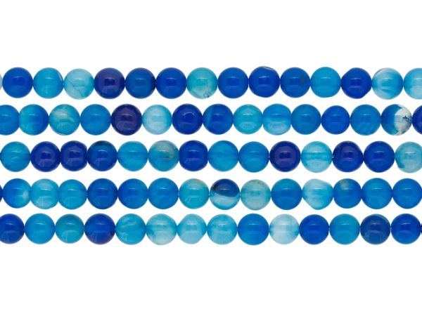 NATURAL STONE BEADS - AGATE BLUE - 8mm - PACKAGE (5x48pcs.) Hole-1.2mm