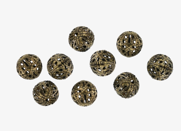 METAL BEADS - BALL - FILIGREE ROUND - 10 MM ANTIQUE BRONZE - 500pcs. Hole:1.2mm