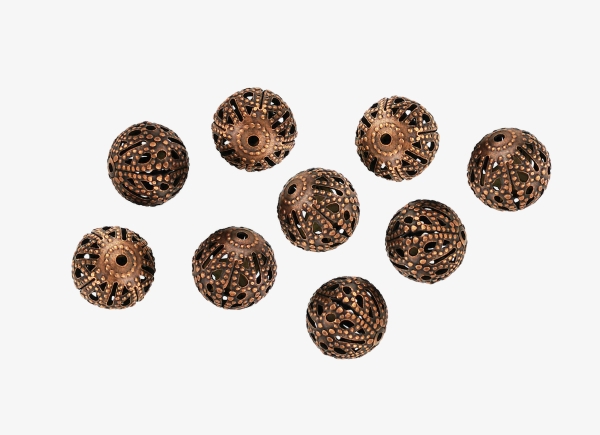 METAL BEADS - BALL - FILIGREE ROUND - 10 MM ANTIQUE BRASS - 500pcs. Hole:1.2mm