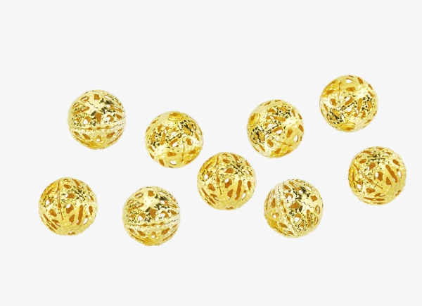 METAL BEADS - BALL - FILIGREE ROUND - 10 MM GOLD COLOR - 500pcs. Hole:1.2mm