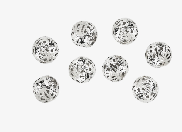 METAL BEADS - BALL - FILIGREE ROUND - 10 MM NICKEL COLOR - 500pcs. Hole:1.2mm