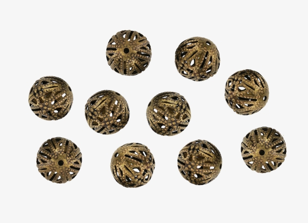 METAL BEADS - BALL - FILIGREE ROUND - 14 MM ANTIQUE BRONZE - 200pcs. Hole:1.5mm