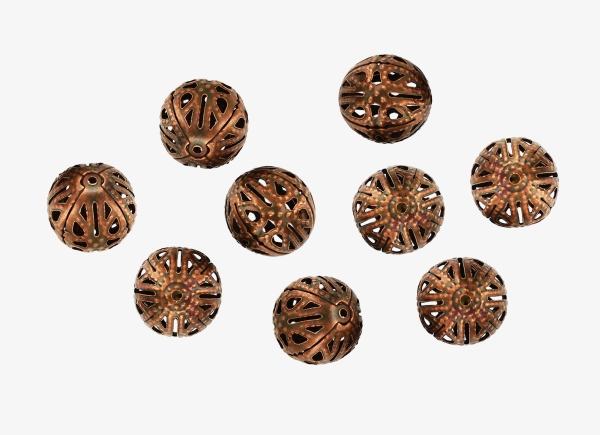 METAL BEADS - BALL - FILIGREE ROUND - 14 MM ANTIQUE BRASS - 200pcs. Hole:1.5mm