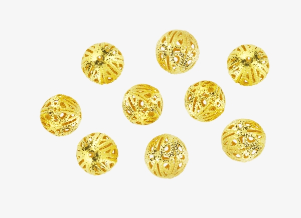 METAL BEADS - BALL - FILIGREE ROUND - 14 MM GOLD COLOR - 200pcs. Hole:1.5mm