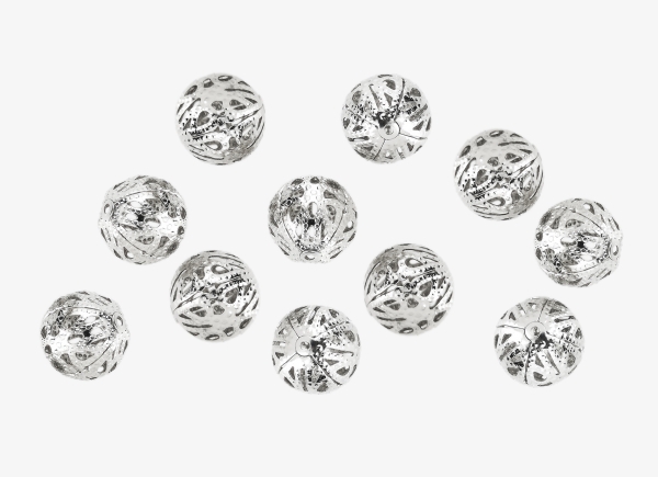 METAL BEADS - BALL - FILIGREE ROUND - 14 MM NICKEL COLOR - 200pcs. Hole:1.5mm