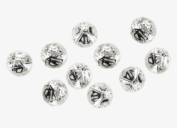 METAL BEADS - BALL - FILIGREE ROUND - 14 MM SILVER COLOR - 200pcs. Hole:1.5mm