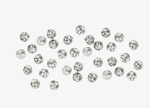 METAL BEADS - BALL - FILIGREE ROUND - 6 MM NICKEL COLOR - 1000pcs. Hole:0.9mm