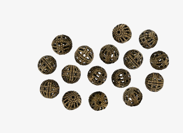 METAL BEADS - BALL - FILIGREE ROUND - 8 MM ANTIQUE BRONZE - 50pcs. Hole:0.9mm