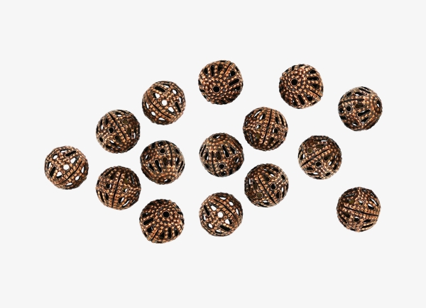 METAL BEADS - BALL - FILIGREE ROUND - 8 MM ANTIQUE BRASS - 500pcs. Hole:0.9mm