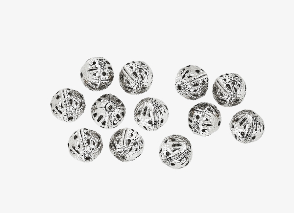 METAL BEADS - BALL - FILIGREE ROUND - 8 MM NICKEL COLOR - 500pcs. Hole:0.9mm