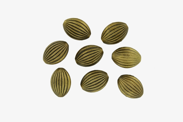 METAL BEADS - CORRUGATED STRIPED FLAT ELLIPSE - 20х15х9 MM ANTIQUE BRONZE - 10pcs. Hole:0.8mm