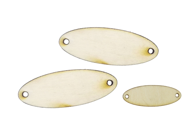 LASER CUT WOODEN FIGURES - ELLIPSE 35x13mm - BLANK - NATURAL - PACKAGE 100pcs. Hole-1.5mm