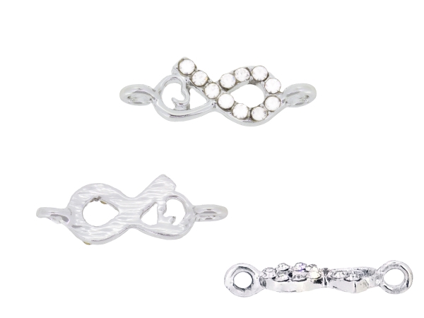 METAL - CHARMS CONNECTOR 2 HOLES UV COATING WITH CRYSTALS - INFINITY 01 - 21x7x2mm SILVER COLOR AND WHITE - 1pc. Hole-2.2mm