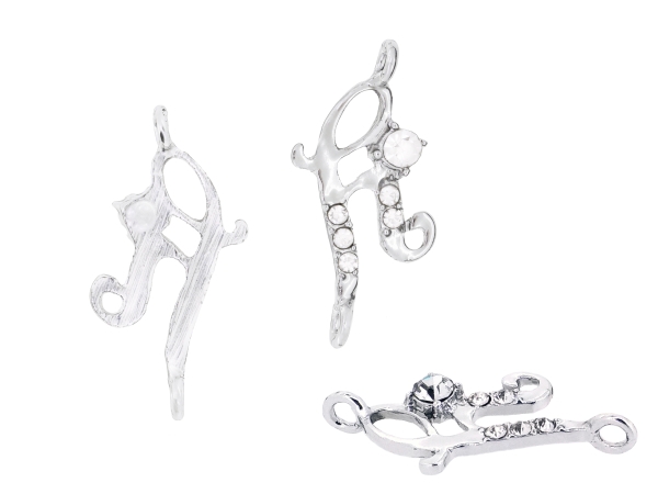 METAL - CHARMS CONNECTOR 2 HOLES UV COATING WITH CRYSTALS - LETTER - 30x16x2mm SILVER COLOR AND WHITE - PACKAGE 20pcs. Hole-2.5mm