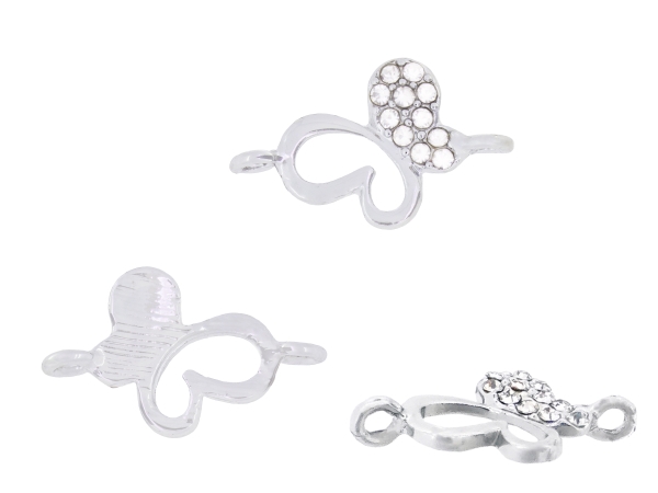 METAL - CHARMS CONNECTOR 2 HOLES UV COATING WITH CRYSTALS - BUTTERFLY 02 - 22x14x2.5mm SILVER COLOR AND WHITE - PACKAGE 20pcs. Hole-2.0mm