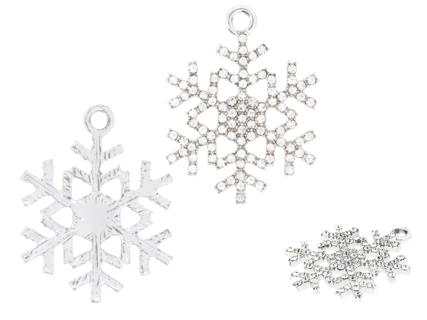 METAL - CHARMS PENDANT 1 HOLE UV COATING WITH CRYSTALS - SNOWFLAKE 01 - 22x28x2mm SILVER COLOR AND WHITE - PACKAGE 20pcs. Hole-2.5mm