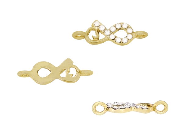 METAL - CHARMS CONNECTOR 2 HOLES UV COATING WITH CRYSTALS - INFINITY 01 - 21x7x2mm GOLD COLOR AND WHITE - 1pc. Hole-2.2mm