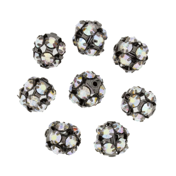 METAL BEADS - RHINESTONE HOLLOW ROUND BEADS - BALL - 12mm OXIDIZED (DARK) WITH AB - PACKAGE 50pcs. Hole-1.5mm