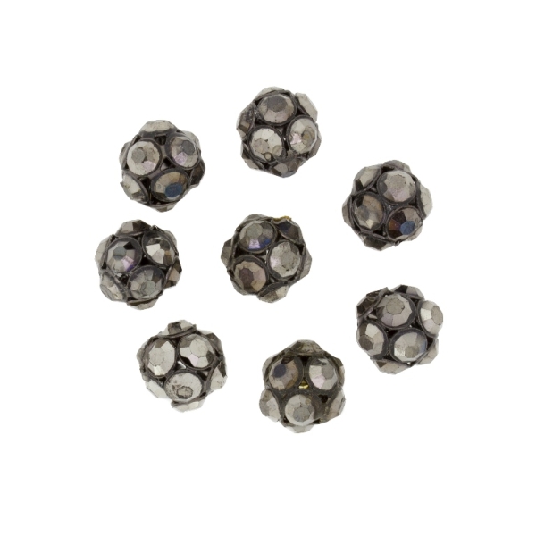 METAL BEADS - RHINESTONE HOLLOW ROUND BEADS - BALL 02 - 10mm OXIDIZED WITH HEMATITE - PACKAGE 50pcs.