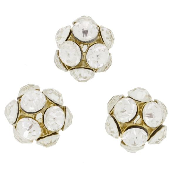 METAL BEADS - RHINESTONE HOLLOW ROUND BEADS - BALL 02 - 22mm ANTIQUE BRONZE (LIGHT) WITH WHITE - PACKAGE 25pcs.