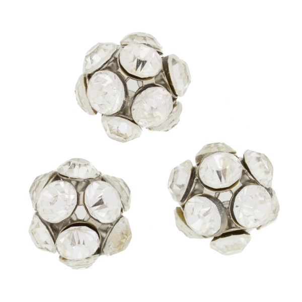 METAL BEADS - RHINESTONE HOLLOW ROUND BEADS - BALL 02 - 22mm NICKEL COLOR WITH WHITE - PACKAGE 25pcs.