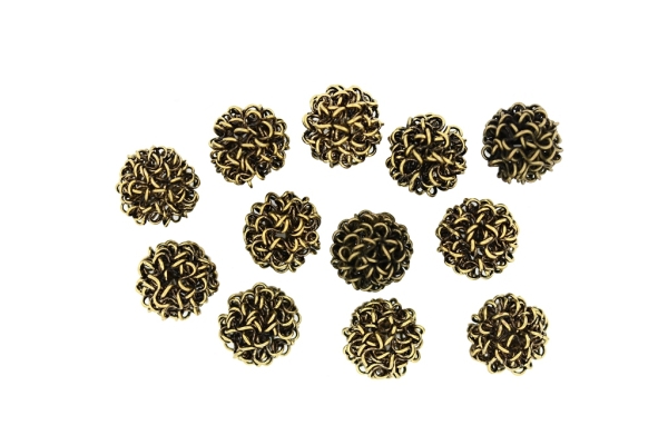 METAL BEADS - WIRE YARN - BALL 02 - 14 MM ANTIQUE BRONZE - 10pcs.