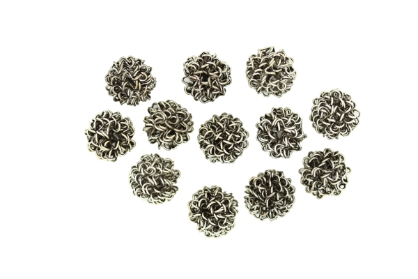 METAL BEADS - WIRE YARN - BALL 02 - 14 MM NICKEL COLOR - 10pcs.