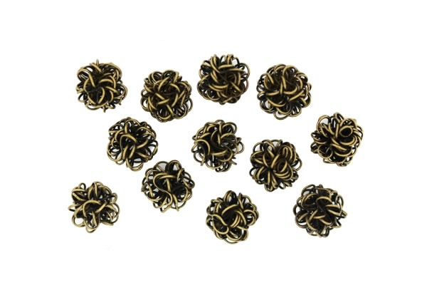 METAL BEADS - WIRE YARN - BALL 05 - 14 MM ANTIQUE BRONZE - 10pcs.