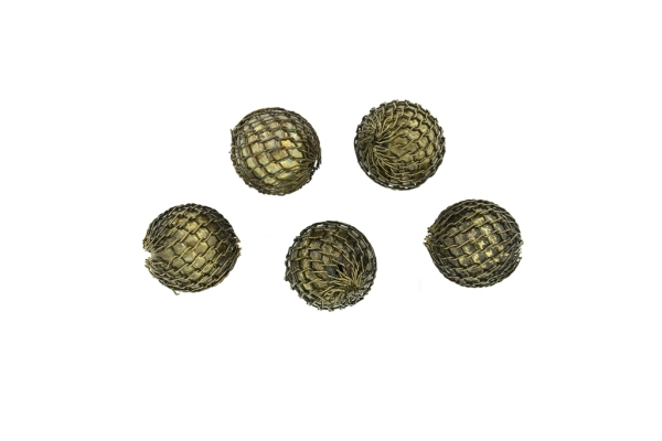 METAL BEADS - WIRE YARN - BRASS MESH WRAPPING WITH WHITE PLASTIC BEADS  - 14 MM OXIDIZED - 40pcs. Hole:2.0mm