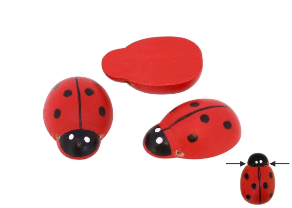 WOODEN LADYBUG - 22x33x11mm RED - 100pcs. Hole-2.0mm