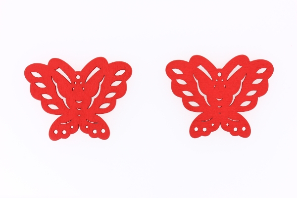 WOODEN FIGURES - LACELIKE - BUTTERFLY 02 - 38x50x2.5mm RED - 10pcs. Hole-1.8mm