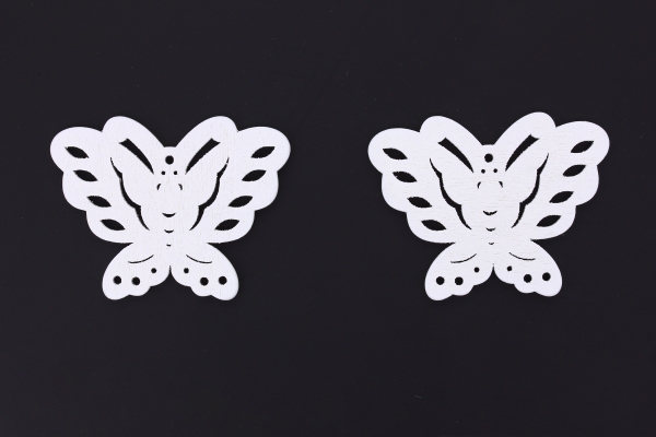 WOODEN FIGURES - LACELIKE - BUTTERFLY 02 - 38x50x2.5mm WHITE - PACKAGE 100pcs. Hole-1.8mm