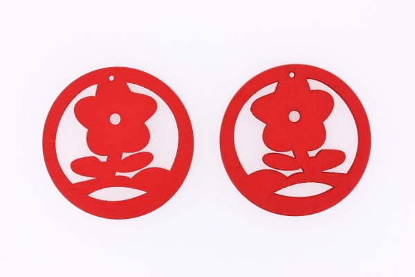 WOODEN FIGURES - LACELIKE - CIRCLE 01 FLOWERS - 50x2.5mm RED - PACKAGE 100pcs. Hole-1.8mm