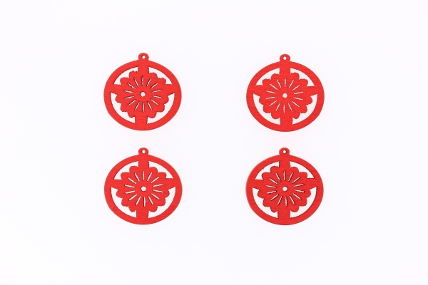 WOODEN FIGURES - LACELIKE - CIRCLE 03 LACE - 25x1.7mm RED - PACKAGE 300pcs. Hole-1.5mm