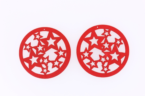 WOODEN FIGURES - LACELIKE - CIRCLE 04 STARS - 50x2.5mm RED - PACKAGE 100pcs. Hole-1.8mm