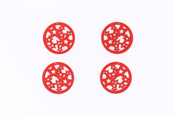 WOODEN FIGURES - LACELIKE - CIRCLE 04 STARS - 25x1.7mm RED - PACKAGE 300pcs. Hole-1.5mm