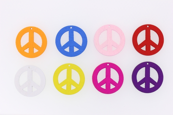 WOODEN FIGURES - LACELIKE - CIRCLE 05 PEACE SIGN - 25x1.7mm MIX - PACKAGE 300pcs. Hole-1.5mm