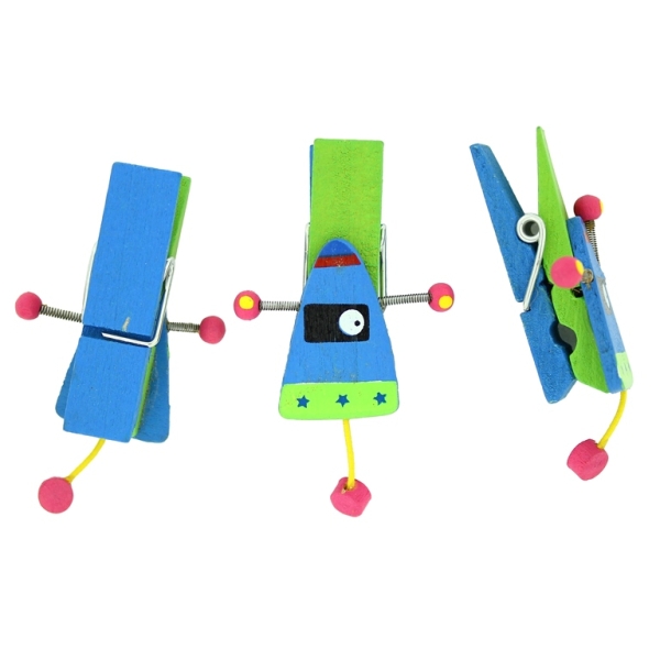 WOODEN FIGURES - CLOTHESPIN WITH ALIEN 02 - 45x11.5x17mm - BLUE AND GREEN - PACKAGE 50pcs.