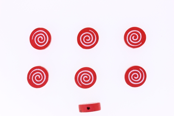 WOODEN FIGURES - 01 DISK 03 - SPIRAL 17x6mm RED - PACKAGE 200pcs. Hole-2.5mm