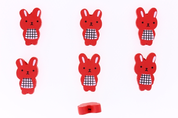 WOODEN FIGURES - 01 BUNNY 03 - 28x17x5mm - RED - 10pcs. Hole-2.5mm