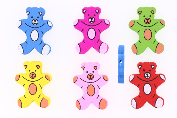 WOODEN FIGURES - 01 BEAR 02 - 36x25x5mm MIX - PACKAGE 100pcs. Hole-2.5mm