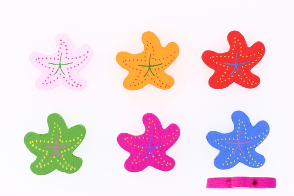 WOODEN FIGURES - 01 STARFISH 01 - 28x30x5mm MIX - PACKAGE 100pcs. Hole-2.5mm