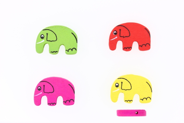 WOODEN FIGURES - 01 ELEPHANT 01 - 30x20x4mm MIX - PACKAGE 100pcs. Hole-2.5mm