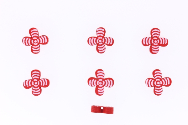 WOODEN FIGURES - 01 FLOWERS 04 - 17x5mm RED - PACKAGE 250pcs. Hole-2.5mm