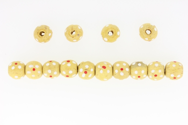 WOODEN BALL BEADS - WITH FLOWER SHAPE PAINTED - 13x14mm BEIGE - PACKAGE 250g (330pcs.) Hole-4.0mm